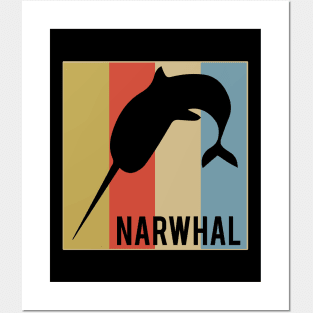 Cute Narwhal Retro Vintage Horned Beluga Whale Posters and Art